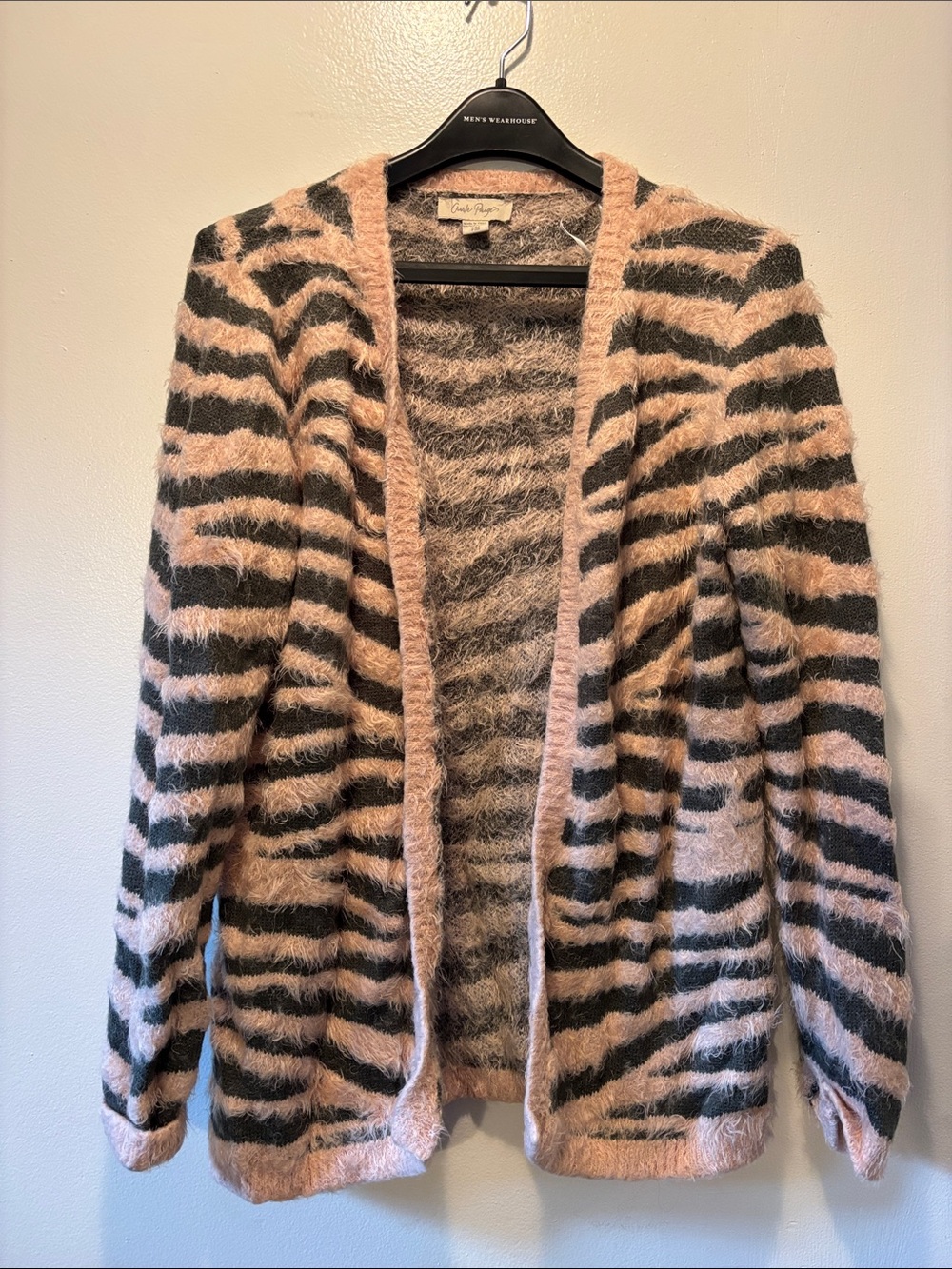 Charlie Paige Pink and Black Zebra Open-Front Cardigan